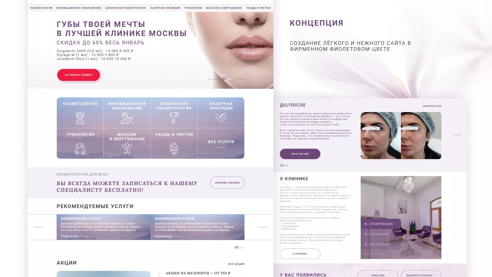 Создание сайта сети клиник эстетической косметологии «Алтеро» в Шарье